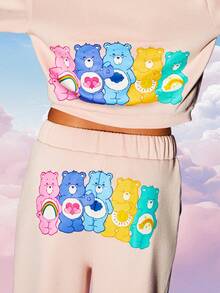 MISSGUIDED x Carebears 舒适慢跑高腰阔腿运动裤，全身印花家居服，可收藏卡通人物街头服饰 Y2K 裤子秋冬系列 - 粉色 - 查看 4