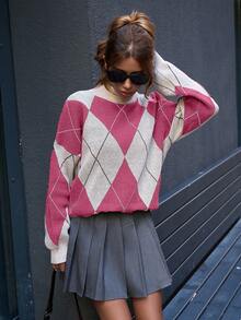 Women Mock Neck Diamond Pattern Drop Shoulder Pullover,Jumper,Cream Jumper,Jumpers,Christmas Jumper,White Jumper,Black Jumper,Ladies Jumper,Women's Jumpers