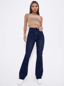 EURMUSE Quần denim ống loe cạp cao đơn sắc, thường ngày đa năng dành cho nữ, mùa hè - Rửa tối - Xem 6