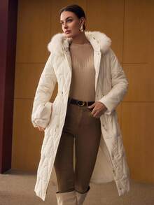 MOTF PREMIUM ÁO KHOÁC MÙA ĐÔNG CÓ MŨ LÔNG GIẢ TƯƠNG PHẢN - Màu be - Xem 6