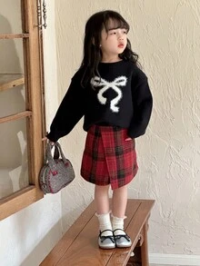 DAZY Young Girls Plaid Korean Style Versatile Autumn/Winter Skirt - Rose Red - View 6