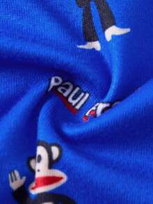 Paul Frank X SHEIN 2 件套小男孩卡通图案圆领短袖上衣和紧身裤睡衣套装，休闲有弹性 - 藍色 - 查看 3