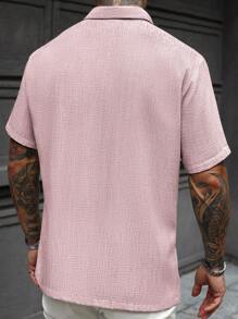 Manfinity CasualCool 白色仿亚麻领短袖衬衫亚麻男士衬衫男士衬衫纽扣玫瑰衬衫男士粉色亚麻衬衫男士杏色衬衫