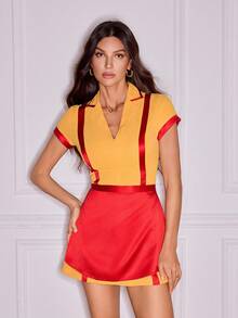 SHEIN Tall Váy hóa trang nữ, trang phục Halloween cổ điển phù hợp cho các bữa tiệc, cỡ lớn - Màu vàng - Xem 4