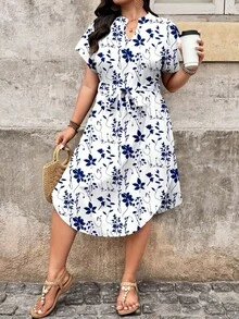 EMERY ROSE 大码女式花卉印花简约休闲度假连衣裙，适合夏季海滩