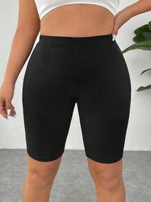 SHEIN CURVE+ Plus Size 3-Pack EaseBreeze Cool-Fabric Short Leggings: Skin-Friendly, Casual Comfort For Curves, Polyester Stretch, Sizes Up To 10X - Black - View 3