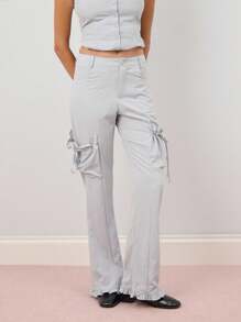 COUREZ Low Rise Flare Frill Cargo Trousers /Y2K Going Out Cute Elegant - Baby Blue - View 5