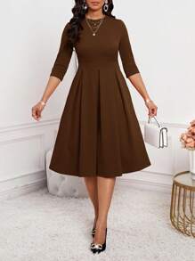 SHEIN Lady 春夏秋冬优雅办公室派对新年女士连衣裙 - 棕色 - 查看 5