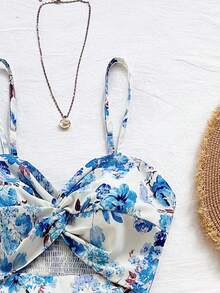 Soleia Abito casual da donna per vacanze, con stampa floreale all-over, con dettaglio a treccia e spalline a spaghetti, lunghezza media - Multicolore - Visualizzare 6