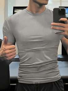 SHEIN Manfinity Dauomo Casual Versatile Solid Color Short Sleeve T-Shirt For Men - Grey - View 1