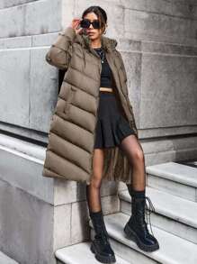 EURMUSE Hooded Double Pocket Puffer Winter Coat - Grey - View 7