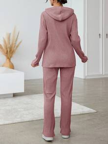 SHEIN Cottnline Women's Hooded Drawstring T-shirt And Pants Set - Dusty Pink - View 2