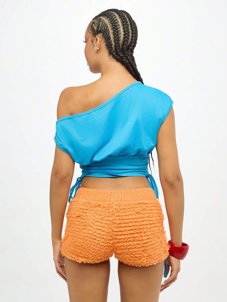 SUMWON WOMEN One Shoulder Ruched Tank Top With Floral Trim