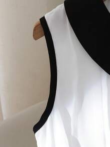 SHEIN 少女拼色领口无袖褶皱半拉链连体裤 - 白色 - 查看 3