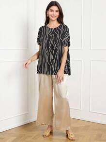 Miaspire 女士波尔卡圆点印花蝙蝠翼短袖休闲衬衫 - 彩色 - 查看 3