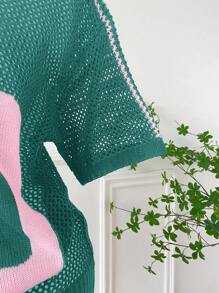 SHEIN EZwear 大尺碼女款拼色休閒百搭日常針織上衣 - 薄荷綠 - 查看 5