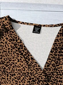 EMERY ROSE 大码女装日常休闲度假粉色V领小飞袖度假风豹纹宽松衬衫，女士夏装，女士度假服装，女士夏装，女士外出上衣，可爱夏季上衣，女士夏装 - 棕色 - 查看 5