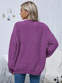 Women's Solid Color Embroidered Loose Casual Long Sleeve Cardigan,Cardigans,Petite,Tall