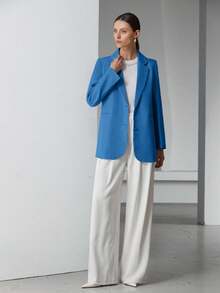 EURMUSE Decor Pocket Single Breasted Blazer Workwear  - Biru - View 6