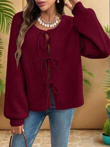 EURMUSE 女士休闲宽松系带长袖开衫，适合日常穿着