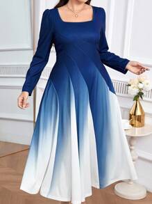 Modelyn Đầm dài tay cổ vuông ombre thời trang thanh lịch cỡ lớn dành cho nữ - Nhiều màu - Xem 7