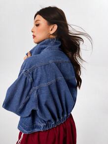 Rivivi Women's Fashion Casual Button-Up Long Sleeve Denim Jacket - Blue - View 3