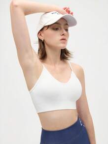 Eassivo Eassivo Women's Solid Color Ribbed Casual Fitness Sports Bra - White - View 4