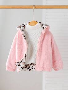 SHEIN Babygirl 秋冬可爱蓬松豹纹连帽夹克 - 粉色 - 查看 8