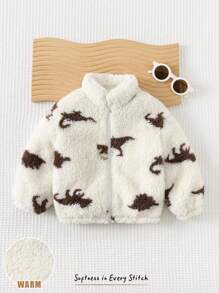 Cozy Pixies 男婴恐龙印花保暖内衬厚款长袖夹克 - 杏色 - 查看 6