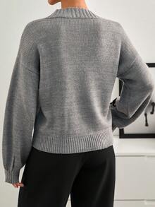 EURMUSE 女士灰色简约日常领结领结开衫 - 灰色 - 查看 5