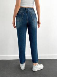 RueChic 100%Cotton Slant Pocket Mom Fit Jeans - Light Wash - View 2