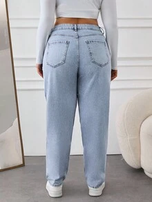 SHEIN Cottnline 100% Baumwolle Plus hohe Taille Mom Fit Jeans - Helle Waschung - Übersicht 2