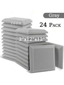 TOUO 6-24 片大号方形斜边吸音泡沫板 12 英寸 x 12 英寸 x 2 英寸/12 英寸 x 12 英寸 x 1.18 英寸，高密度隔音墙板，8 种颜色，工作室和卧室隔音处理，隔音家居配件