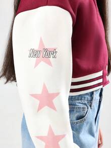 SUMWON Jaqueta Bomber de Letra Universitária Estilo Colegial da Equipe de Beisebol de Brooklyn, Camisa Universitária Cropped Bordô e Branca, Rua, Outono Inverno, Jovens e Adolescentes, Número 23 - Vinho - Visão 6