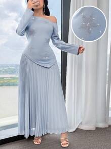 Feyla Robe à manches longues pour femmes avec encolure asymétrique et cravate taille