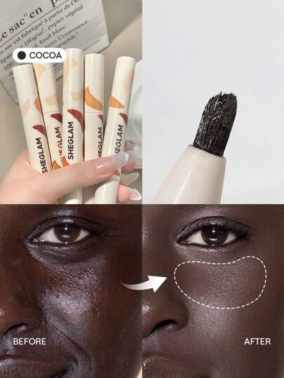 SHEGLAM Perfect Skin High Coverage Concealer-Cocoa 20 Shades Liquid Concealer Brush Moisturizing Weightless All-Day Hydrate Concealer Makeup Brand Beauty Makeup Face Paint Cosmetic For Women Girls Perfect For Spring Summer Ideal For Y2K Fancy Fashion Suitable For Birthday Mother'S Day Gift Rave Party Ready Best Color