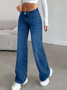SHEIN Tall LOW RISE STRAIGHT CYT WOMEN BLUE JEAN, Tall Women - Blue - View 5