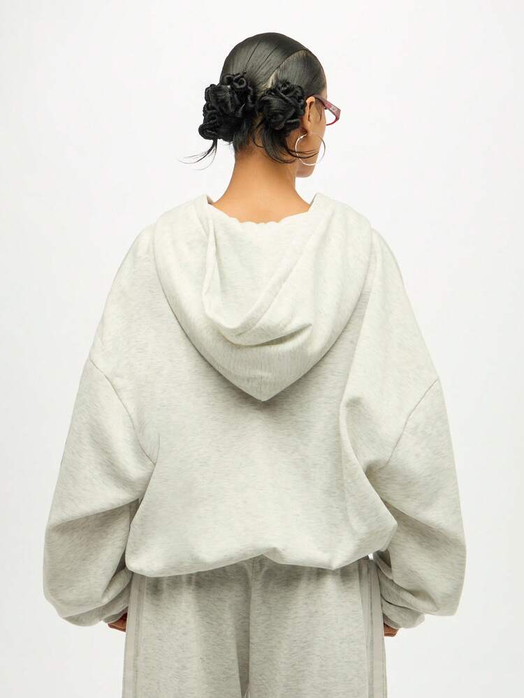 SUMWON WOMEN Oversized Full Zip Varsity Hoodie With Drawstring Hood