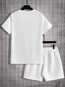 Manfinity LEGND White Knitted Men's Short Sleeve T-Shirt And Shorts Set - White - View 2