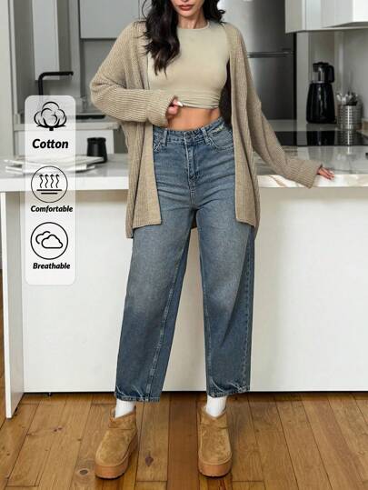 EURMUSE 99% Cotton High Waist Balloon Fit Jean 06-559