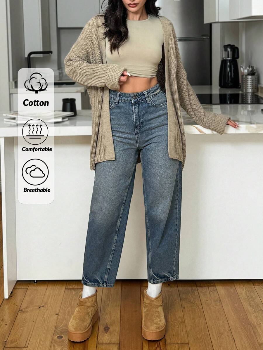 EURMUSE 99% Cotton High Waist Balloon Fit Jean 06-559 - Medium Wash - View 1