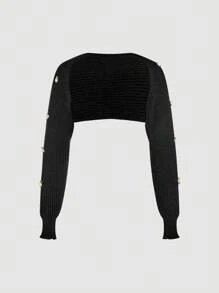 SHEIN Unity 女士 3D 花卉装饰无袖开衫 - 黑色 - 查看 1