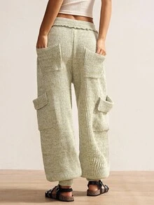 Bohemela BOHO 女式低腰多口袋针织裤，秋冬 - 軍綠色 - 查看 5