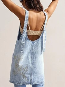 Bohemela Robe mini en jean tressé décontractée de style bohème pour femmes - Bleu azur - Voir 4