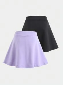SHEIN 2件組少女純色修身休閒短褲與運動服套裝 - 彩色 - 查看 2