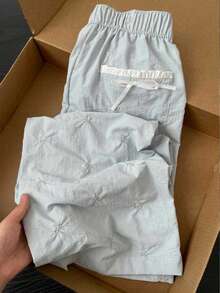 Comfortcana New Navy Blue Bow Embroidered Woven Trousers Back To School Outfits Women - Baby Blue - View 3