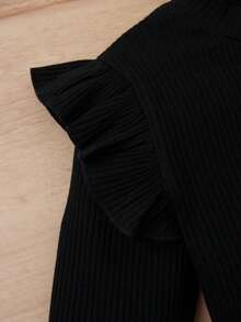 SHEIN Tween Girl Ribbed Knit Ruffle Trim Tee & Cord Belted Skirt