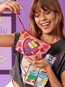 Nick 90s | SHEIN 1pc Polyester Cartoon Character Printed Lightweight Cosmetic Bag, Suitable For Storing Cosmetics, Stationery, Daily Necessities, Digital Products, Great For Commuting, School, Travel, Suitable For Men, Women, Students - Multicolor - View 4