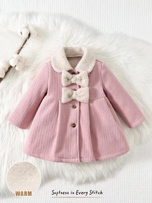 女婴蝴蝶结装饰彼得潘领长袖束腰夹克 - 藕粉色 - 查看 4