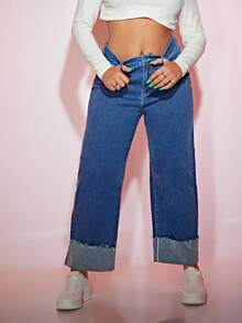 EURMUSE Plus Size Plain Simple Casual Jeans - Baby Blue - View 3